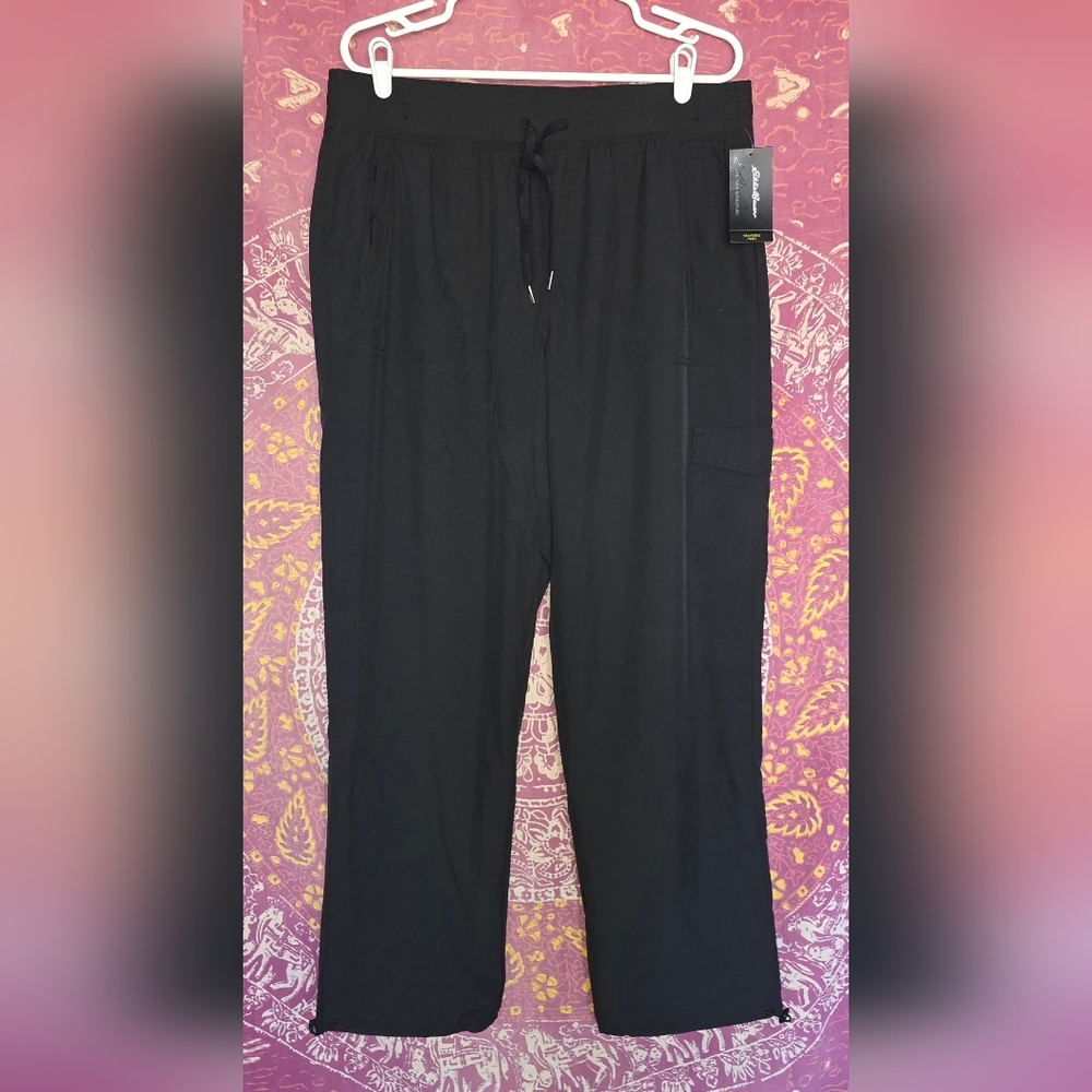NWT Eddie Bauer Traverse Fleece Lined Pants Womens XL Black White Outdoor Hiking